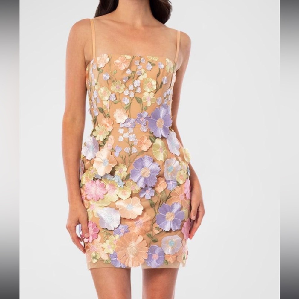 NWT HELSI HILMA FLORAL APPLIQUÉ DRESS SIZE L-PERIWINKLE